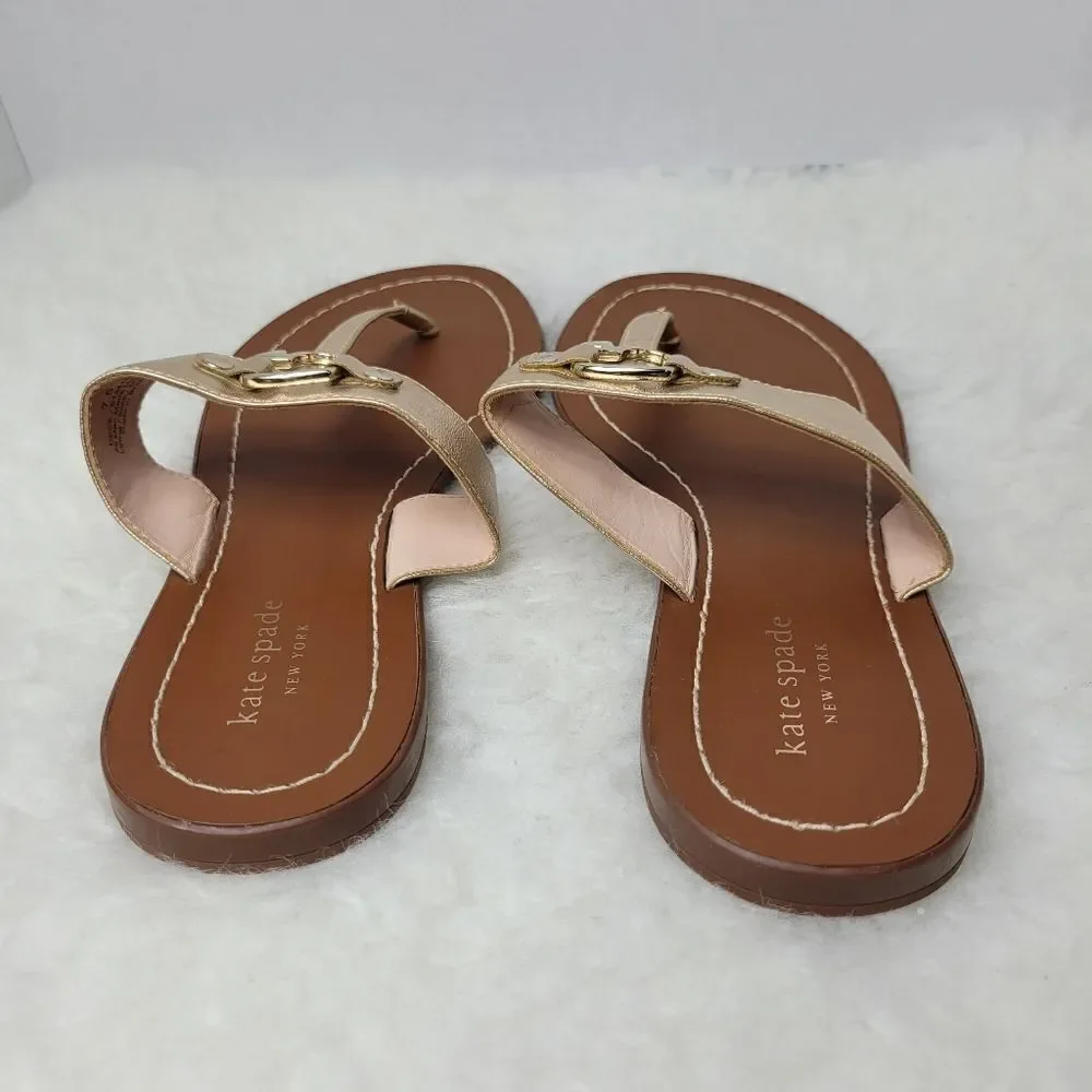 Kate Spade Cece Slide Gold Leather Thong Sandals Shoes Size 7.5